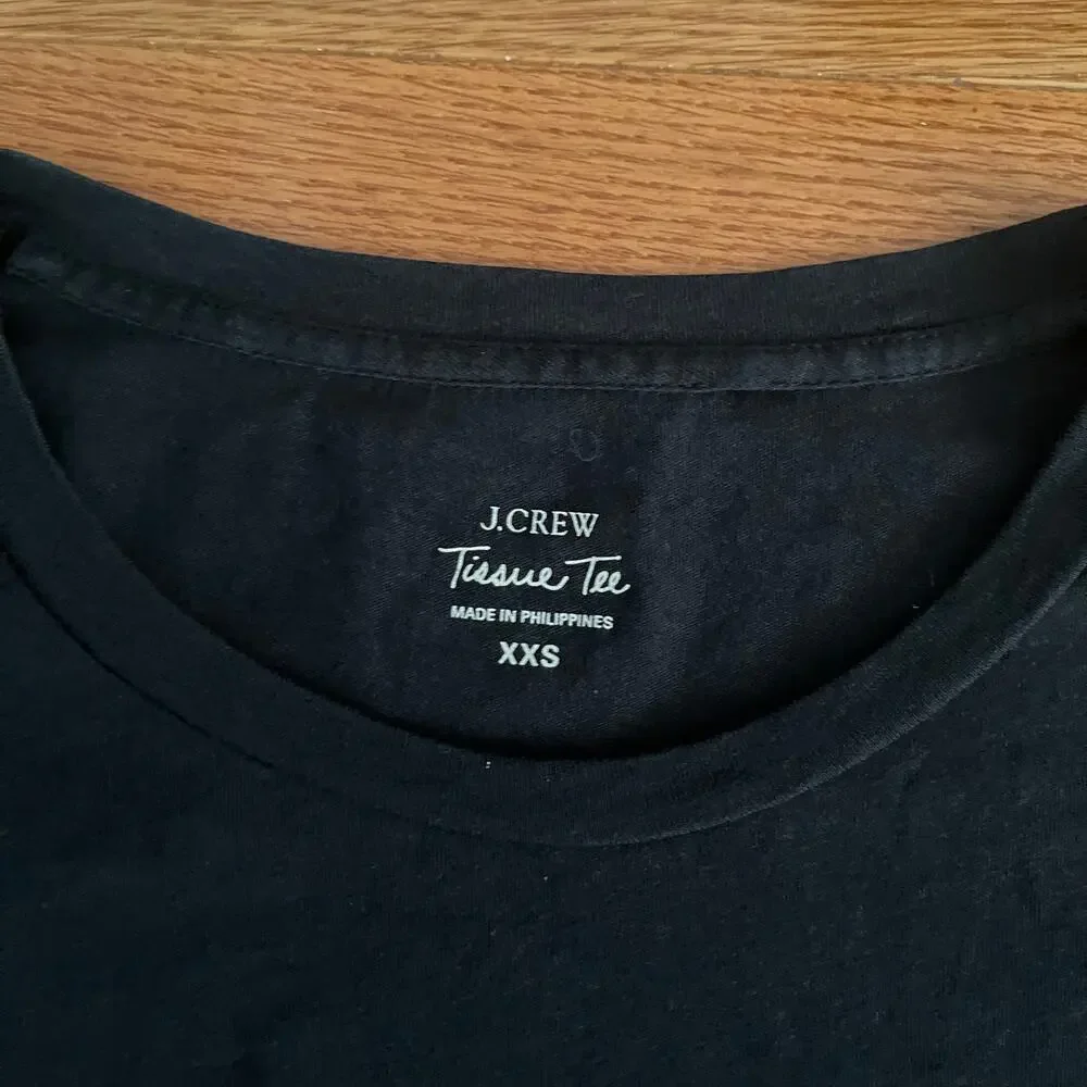 J. Crew Tissue Tee Long Sleeve Black Womens XXS Minimalist Everyday Basic Casual